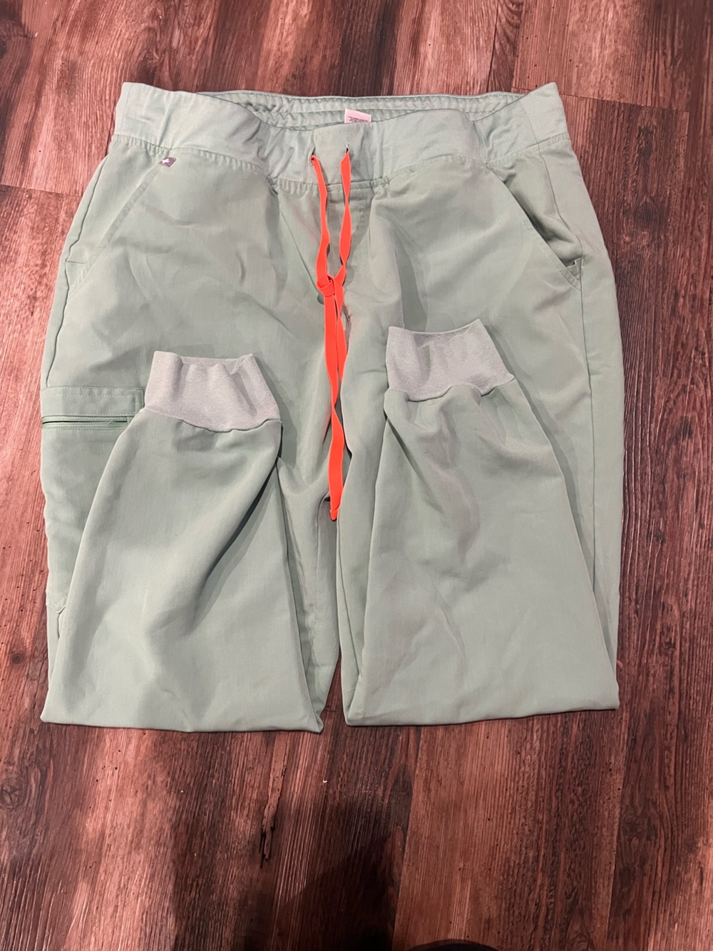 Figs Jade Green Scrub Jogger with Neon Orange Drawstring
